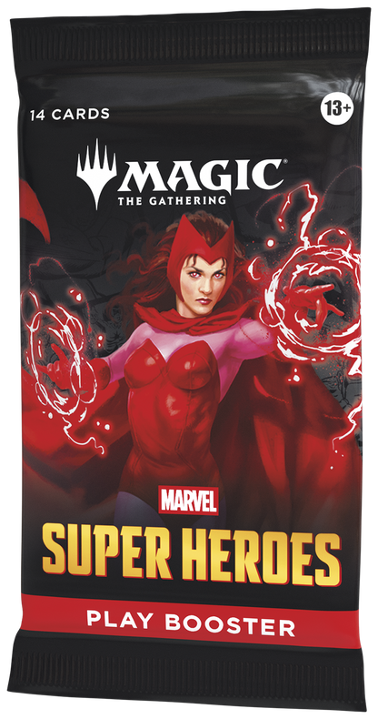 Magic: The Gathering – Marvel Super Heroes Play Booster (englisch), Vorderseite mit Scarlet-Witch-Artwork