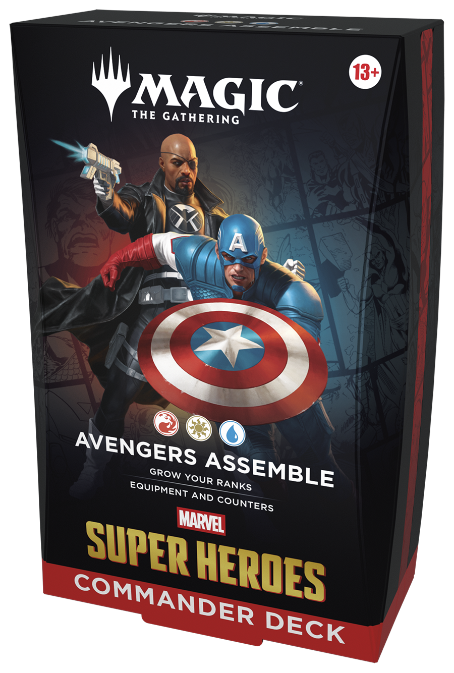 MTG Marvel Super Heroes Commander Deck Avengers Assemble box angled view (English)