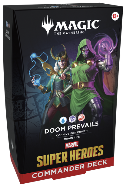 MTG Marvel Super Heroes Commander Deck Doom Prevails box front (English)