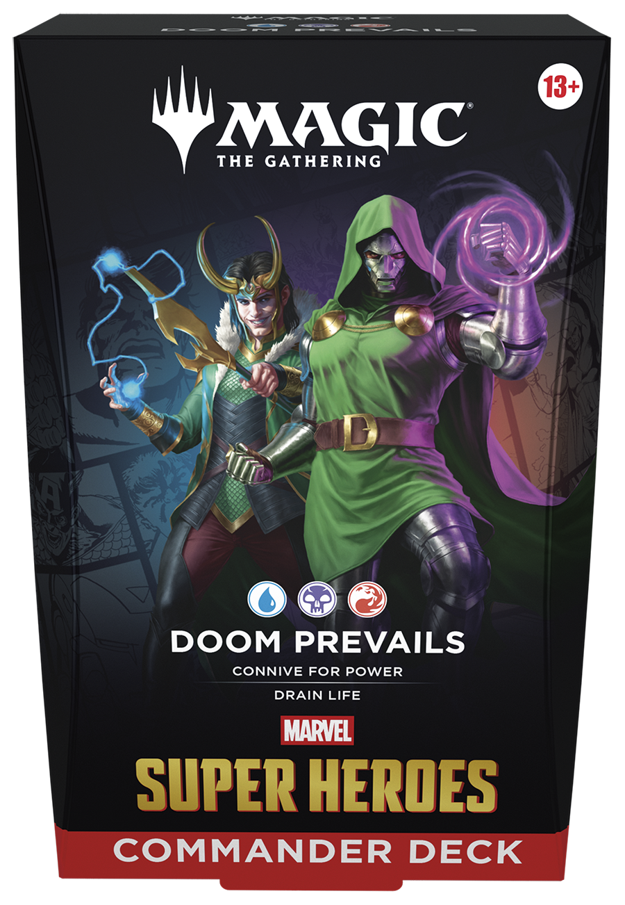 MTG Marvel Super Heroes Commander Deck Doom Prevails box front view (English)