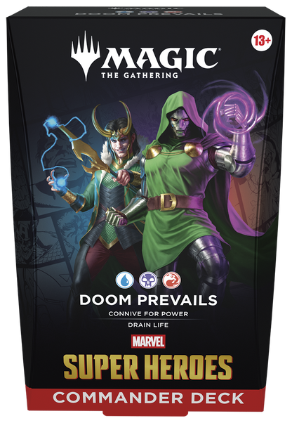MTG Marvel Super Heroes Commander Deck Doom Prevails box front view (English)