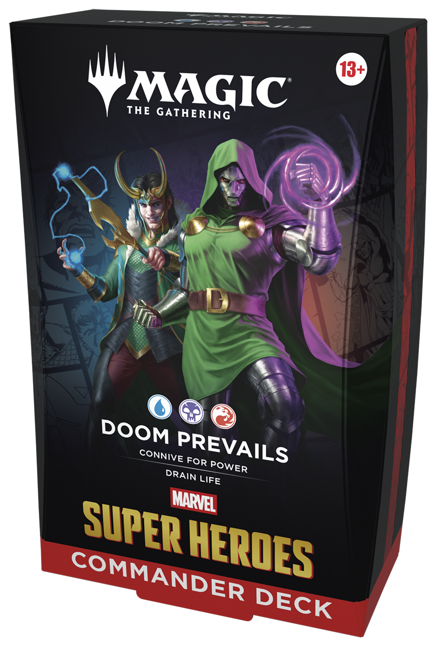 MTG Marvel Super Heroes Commander Deck Doom Prevails box angled view (English)