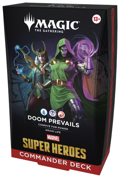 MTG Marvel Super Heroes Commander Deck Doom Prevails box angled view (English)