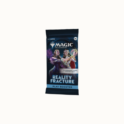 Reality Fracture Play Booster Pack von Magic: The Gathering mit Artwork von drei Charakteren, seitliche Ansicht